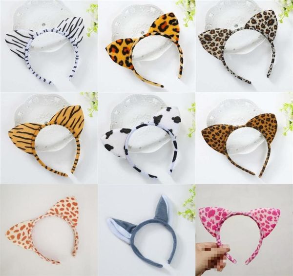 

velvet plush cartoon animal ear hair band hoops kids girls leopard tiger cow cat giraffe headbands christmas cosplay props favor g3039284, Slivery;white