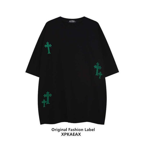

stussys original trendy brand half sleeve cross letter embroidery t-shirt men's round neck high street hiphop 5/4 short sleeve, White;black