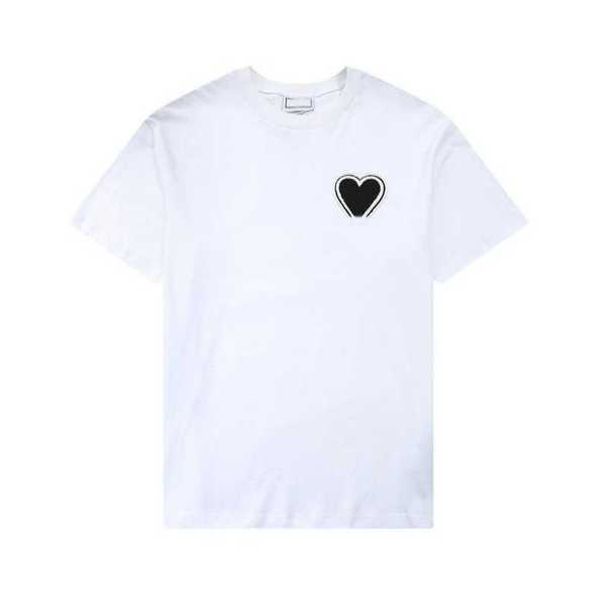 

paris fashion mens designer t shirt amis embroidered red heart solid color big love round neck short sleeve t-shirt for men and women, White;black
