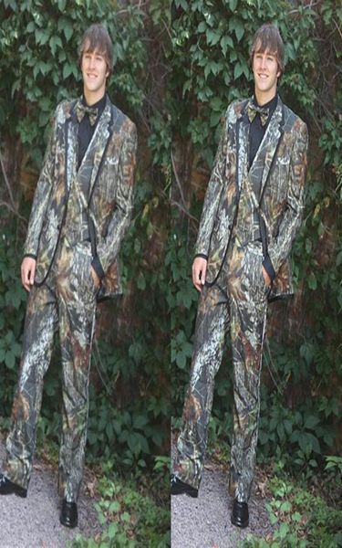 

new camo wedding tuxedos wedding camouflage suit custom made slim fit mens blazers fashion groom wear jacket pants vest bow8860836, Black;gray