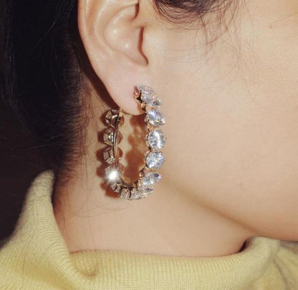 

hoop huggie glass zircon gems earrings for women fashion jewelry boutique daily lady statement accessories7184627, Golden;silver