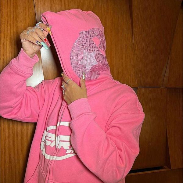 

women's hoodies sweatshirts star graphic full zip hoodie pink long sleeve men women hooded oversize cardigan streetwear gothic clothes, Black