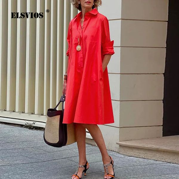 

basic casual dresses autumn simple shirt dress solid color long sleeves fashion turn down collar elegant pocket streetwear female 230701, Black;gray