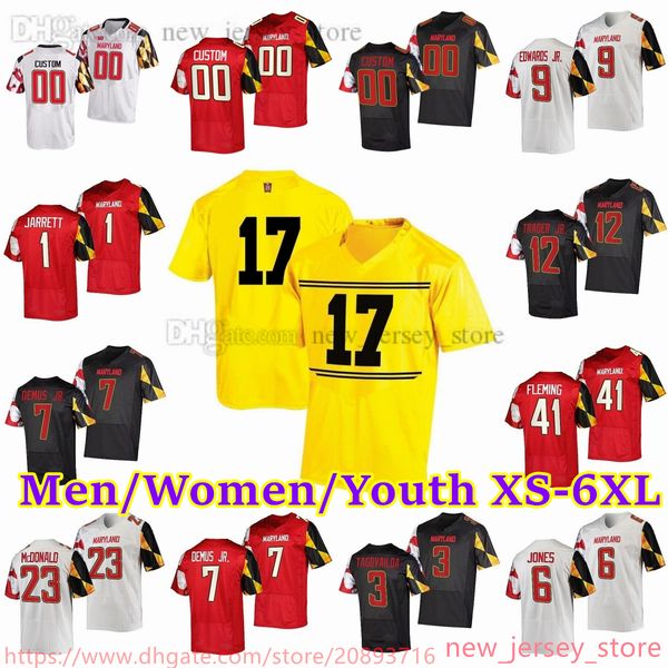 

custom xs-6xl ncaa maryland terrapins football stitched jerseys 9 billy edwards jr. 3 taulia tagovailoa 6 jeshaun jones 23 colby mcdonald 7, Black