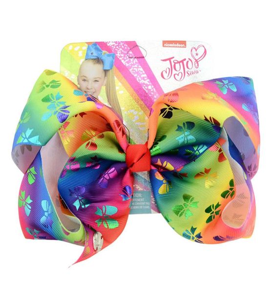 

jojo siwa bows 11 colors baby girls barrettes children 8 inch large rainbow hair bows with card kids hair accessories fashion hair3270917, Slivery;white