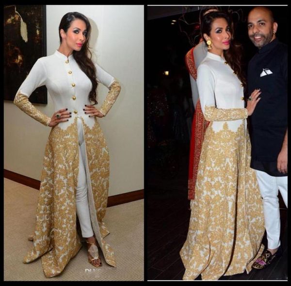 

2018 saudi evening gowns long sleeves high neck caftan with pants gold bottons appliques malaika arora khan arab formal kaften2802040, Black;red
