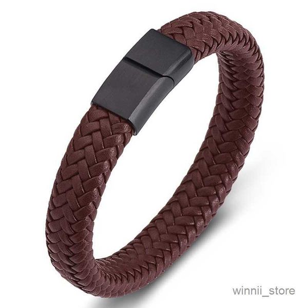 

charm bracelets brown braided leather bracelet for men jewelry metal magnetic bracelet male gift r230701, Golden;silver
