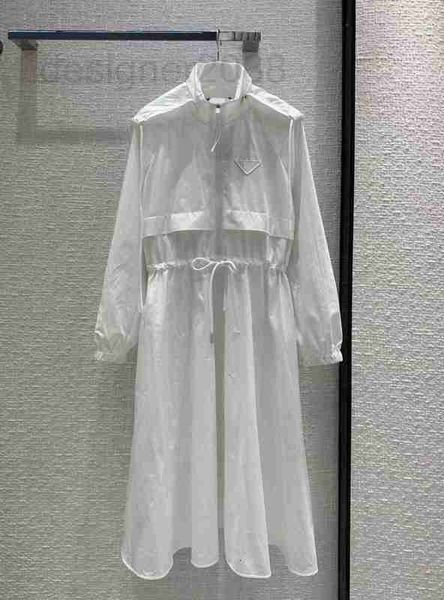 

basic & casual dresses designer 23 spring/summer fashion letter embroidered standing neck hooded drawstring waist wrapped a-line windbreaker, Black;gray