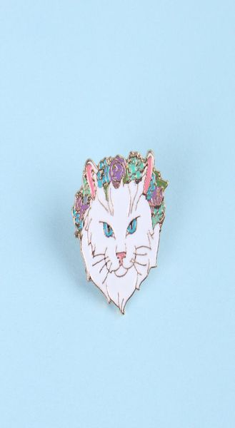 

fashion elegant white garland cat metal enamel brooch cartoon cute animal badge trendy lapel backpack jewelry accessories gift8361710, Blue