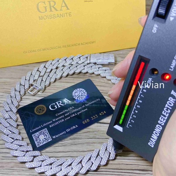 

20mm width 3 rows moissanite diamond chain mens necklaces sterling silver iced out cuban link