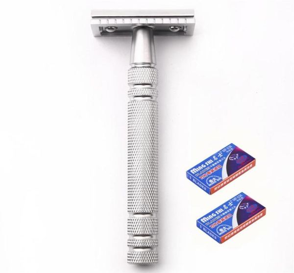 

1razor 10 blades men shaving classic safety razor manual shaver matte nonslip blank brass long handle double edge razor253c3648356