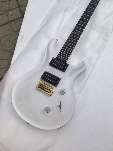 

white 6 strings electric guitar frets 24 inlays birds gold hardware quality