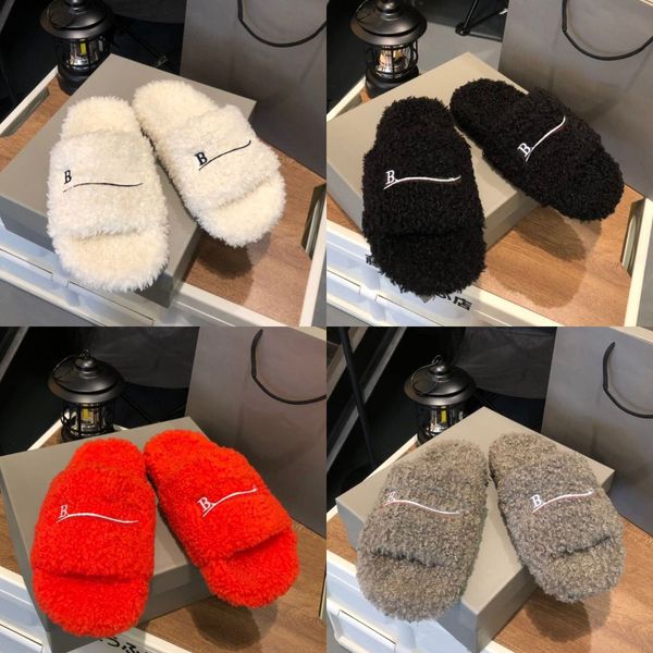 

designer shoes ladies slippers luxury men's slippers fleece winter warm flat shoes comfortable home shoes size 35-45 with box, Black