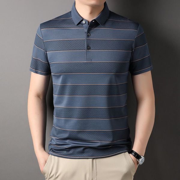 

men's polos fashion men short sleeve striped polo shirts summer social business male clothes loose lapel korean streetwear cotton casua, White;black