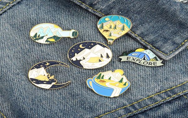 

camping adventure enamel pins custom outdoors explore natural scenery brooch lapel badge bag cartoon jewelry gift for kid friend7120102, Blue