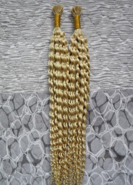 

bleach blonde 200g 1gstrand double drawn human remy silky kinky curly itip prebonded brazilian human hair micro fusion hair ext6398933, Black
