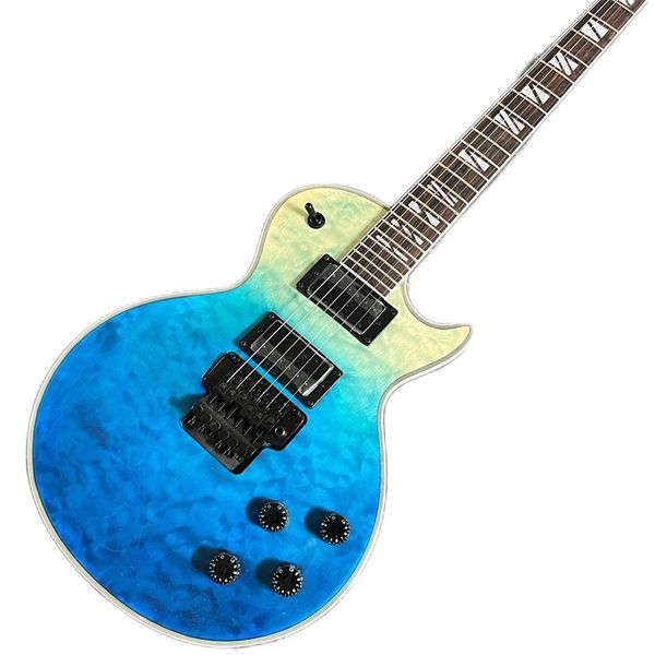 

blue electric guitar, peach blossom heart, body, neck, rose wood fingerboard