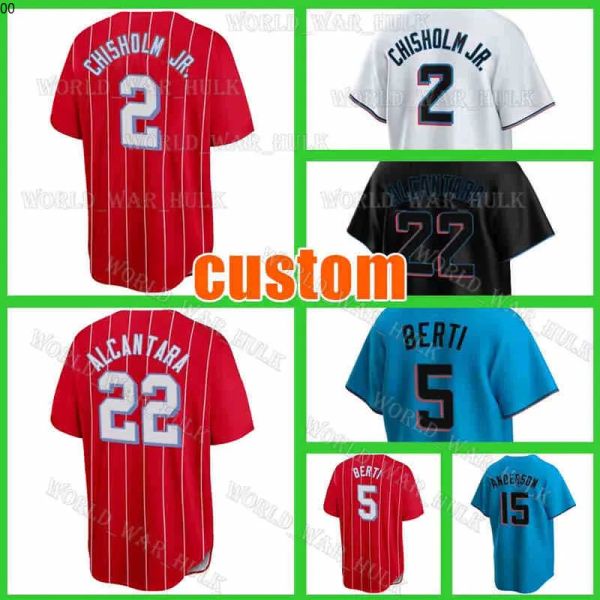 

custom 2 jazz chisholm jr. baseball jersey 22 sandy alcantara miami miguel rojas 16 jose fernandez marlins 12 jorge soler 5 jon berti 15 bri, Blue;black