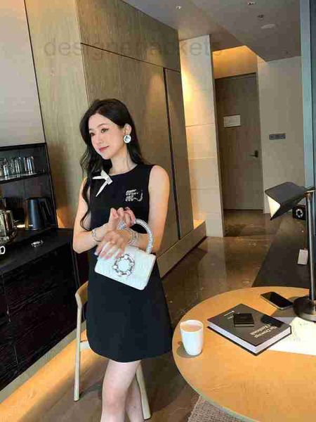 

basic & casual dresses designer spring/summer new letter nail diamond bowknot sleeveless women's tank dress sweet little black dress u0, Black;gray