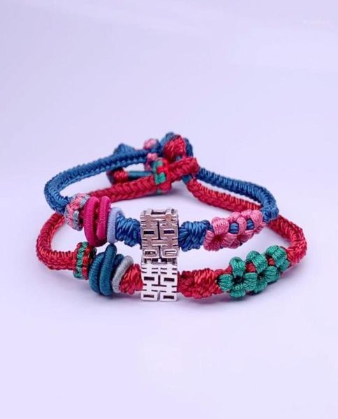 

other bracelets real 925 sterling silver double happiness bracelet amulet handmade lucky rope bangle macrame jewelry18462156, Golden;silver