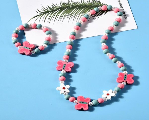 

8 styles kids necklace sets accessory colorful beads fox rabbit unicorn charm beads necklace and bracelet kids girl birthday jewel9448730, Red;brown