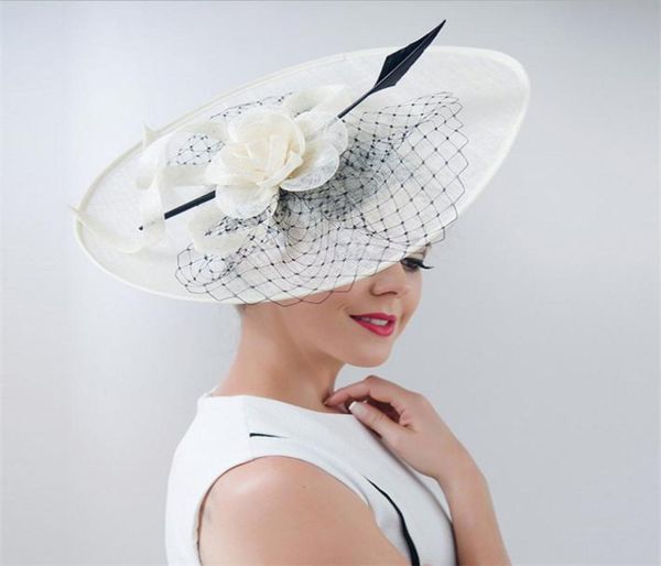

2017 new elegant linen bridal hat sombrero for women churchwedding party hatoutdoor chapeu cappelli retro british large brimmed 9045046, White