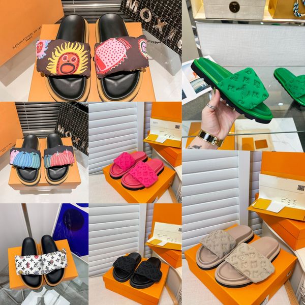 

2023 casual slippers designer slippers womens flat heel luxury mens slides leather metal upper sandals cotton grass shoes spring and autumn, Black