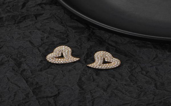 

new fashion european and american hip hop love earrings retro irregular zircon hollow heartshaped earrings ins highend earrings 6477681, Golden;silver