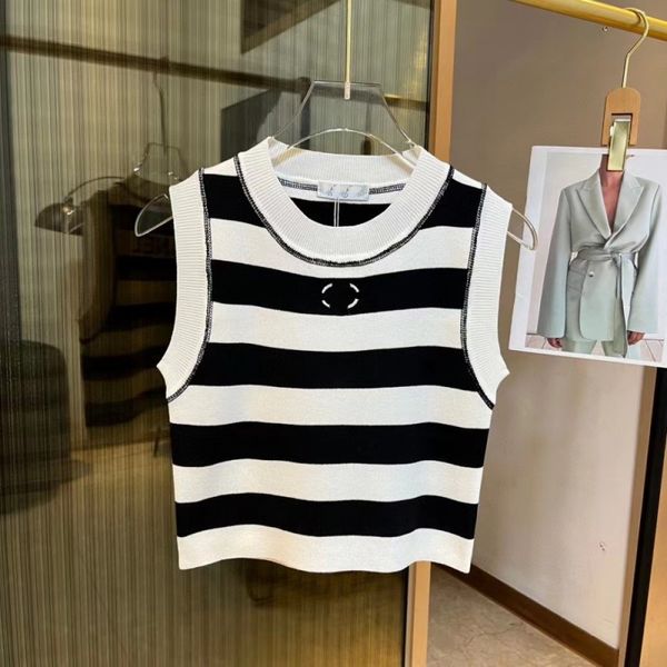 

sweater vest womens designer clothing tank shoulder black casual sleeveless backles luxury embroidery c print stripe xiaoxiang womens shirt, White