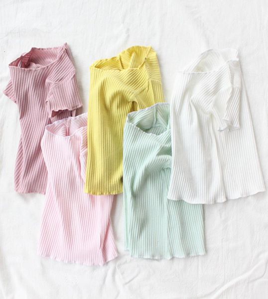 

children kids clothes girls cotton t shirts for boys short sleeve summer tshirts ribbed striped blouse 2019 wholemx190919310037, Blue
