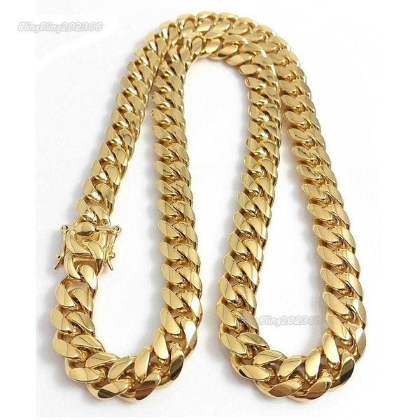 

jewelry 18k gold plated high polished miami cuban link necklace men punk 15mm curb chain double safety clasp 18inch-30inch, Silver