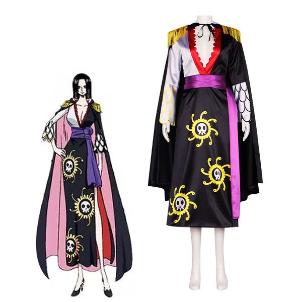 

boa hancock cosplay costume black and skirt black cloak halloween outfit, Black;red