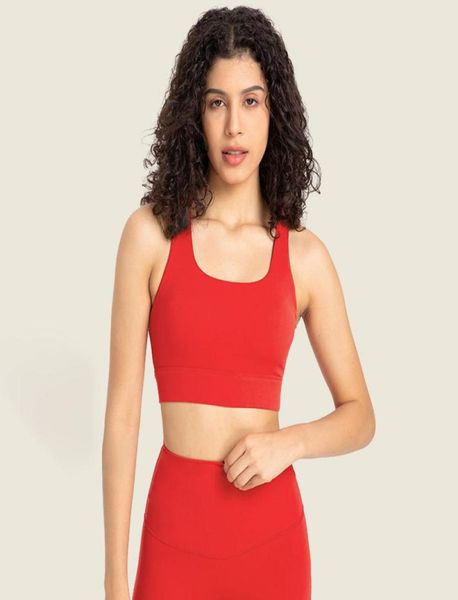 

l349 pa66 yarn fabric yoga u neck bra nude sense tank xshaped superwide strap sports bra soft women vest8865338