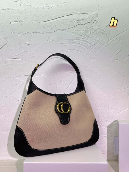 

2022 new canvas shoulder bag women's vintage crescent underarm bag with contrast color handbag