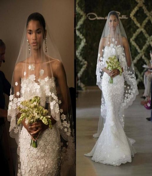 

ew designer long chapel train wedding blush veils tulle sheer lace edge one layer white ivory appliques bridal veils1288642, Black