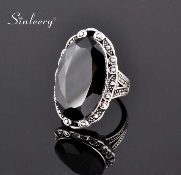 

sinleery vintage big black oval stone rings for women size 6 7 8 9 10 antique silver color jewelry anel jz516 ssf q07085020954