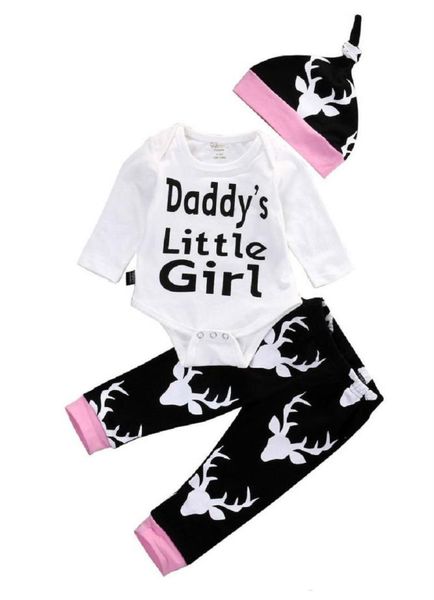 

baby girls clothes toddler clothing set kids romper suit long sleeve pajamas 3pcs daddy039s little girl printed rompers le5983408, White