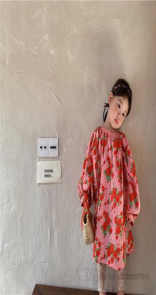 

autumn girls floral printed dress kids round collar puff sleeve dresses fresh style children clothing q07796738028, Red;yellow
