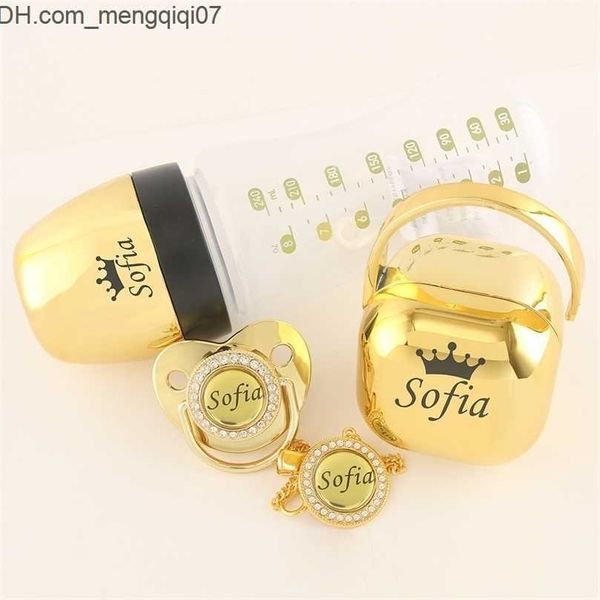 

baby bottles# luxury any name customized baby feeding set gold rose silver milk bottle pacifier bling case unique birthday gift 220708 z2307