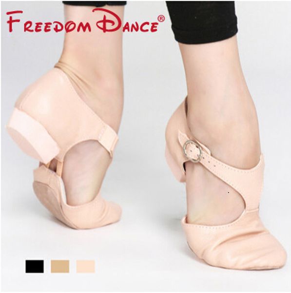 

sandals genuine leather stretch jazz dance shoes for women t strap ballet lyrical dancing shoe teacherss excercise 230630, Black