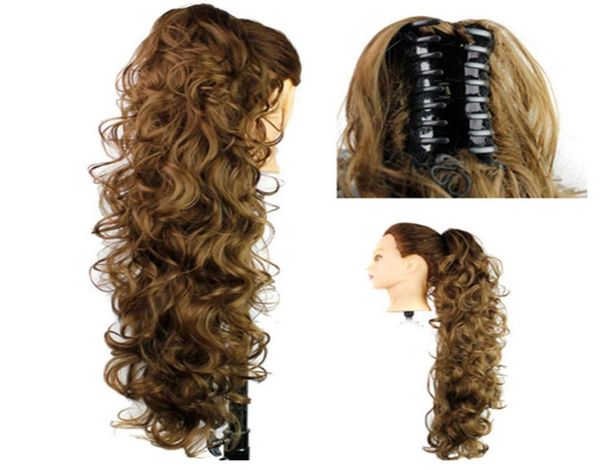 

synthetic hair ponytails claw pony tails women curly wavy clip in on hair extensions 31inch 220g hair pieces 12colors1306281, Black