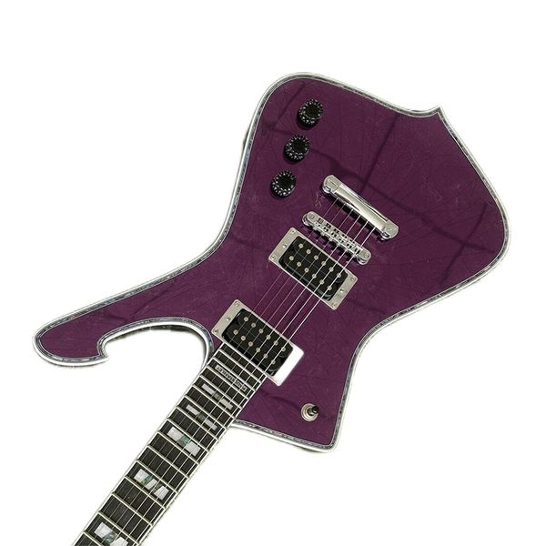 

purple mirror electric guitar pickguard abalone body binding chrome hardware