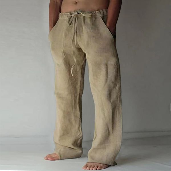 

men's pants fashion cotton linen casual drawstring breathable solid colors loose pocket trousers male streetwear sweatpants g3 230630, Black