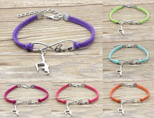 

infinity love gymnastics charm suede leather bracelets pink red black gifts for women men sports bracelets jewelry4917026, Golden;silver