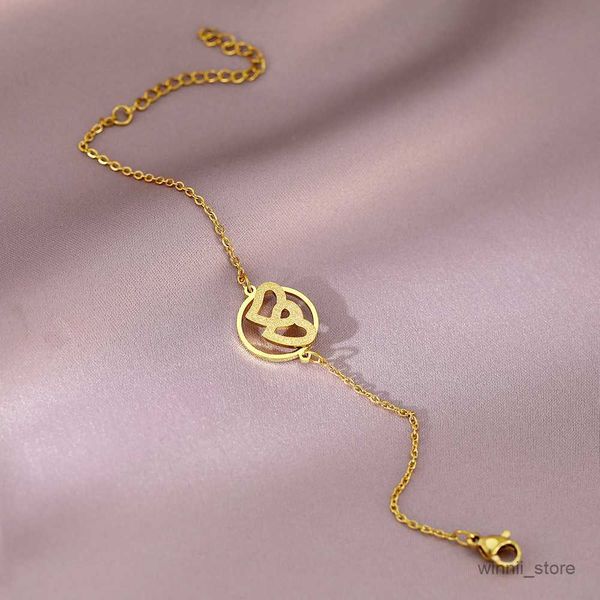 

charm bracelets stainless steel bracelets romantic double heart pendant fashion charms bracelet for women jewelry wedding friends gifts r230, Golden;silver