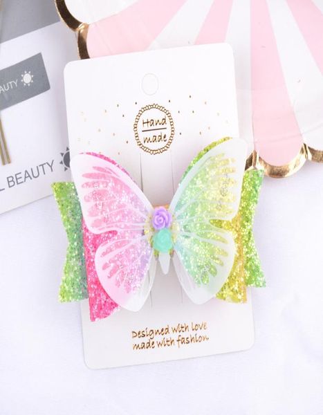 

35 inch butterfly hairgrips glitter hair bows with clip blingbling bow hair clip girls hair accessories 2 colors yl0916025523, Slivery;white