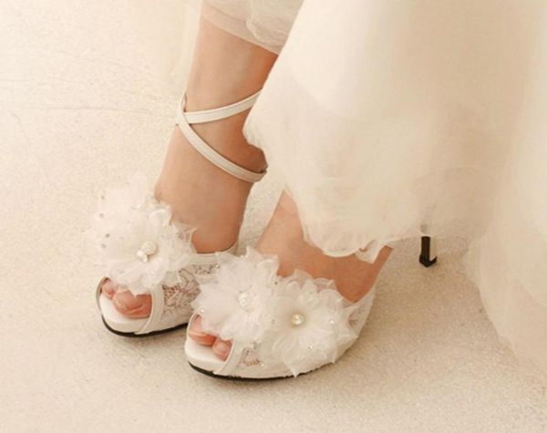 

white lace ankle straps wedding shoes handcraft applique women bridal pumps evening party platforms heels sandals prom shoes5057975, Black