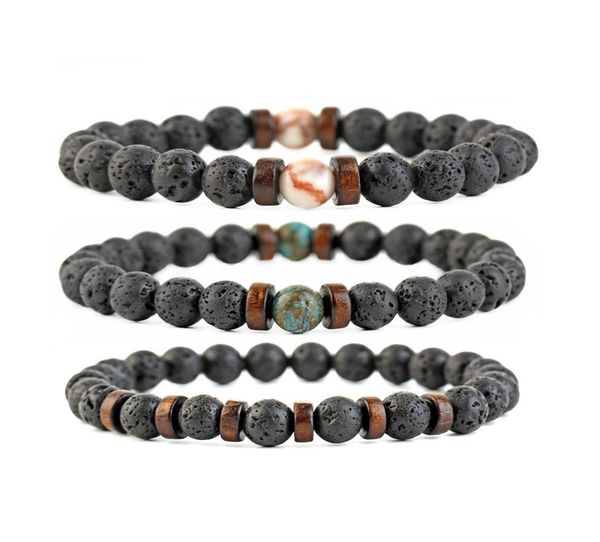 

8mm black oil diffuser lava rock bead strand bracelet wood beads bracelets for women men fashion jewelry will and sandy1373777