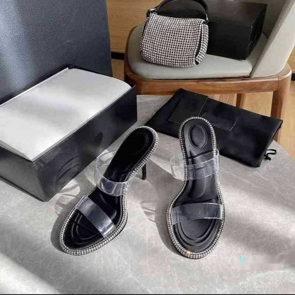 

dress shoes high version king transparent flat band sandals women's slippers wear thin heel high-heeled outside, Black
