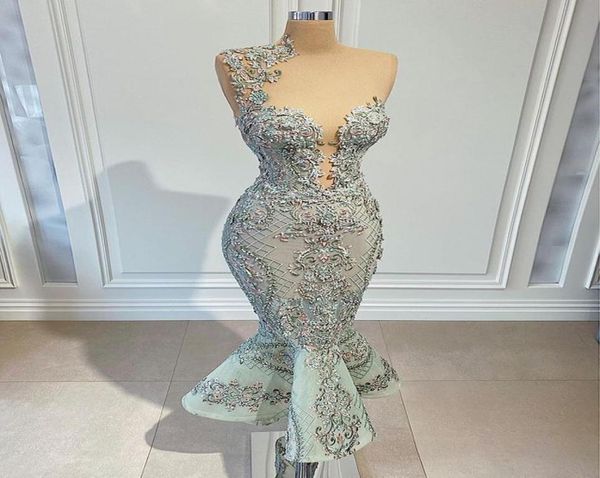 

2021 plus size arabic aso ebi luxurious mermaid lace prom dresses beaded sheer neck evening formal party second reception gowns zj8030282, Black